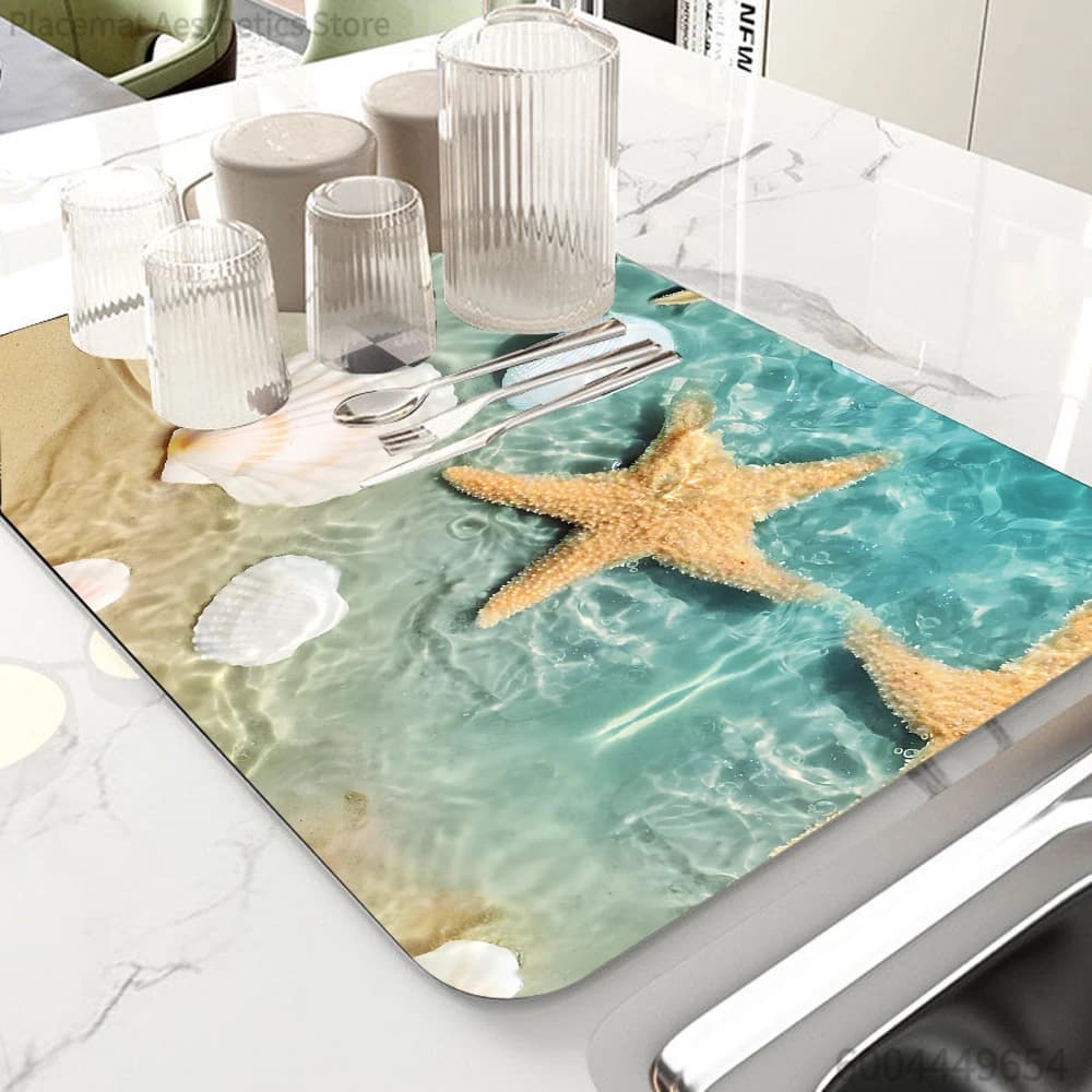 Tappeto da bagno antiscivolo e assorbente con motivo a conchiglie Ocean Beach Wave, tappetino per ingresso e decorazione domestica