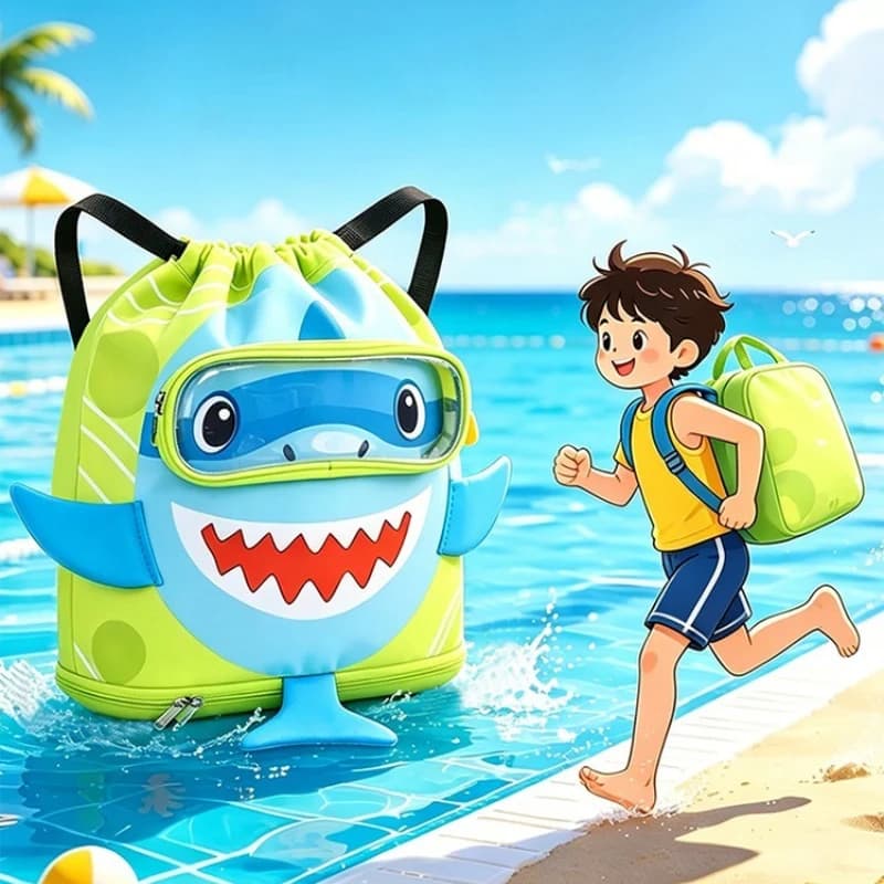Borsa da nuoto per bambini con cartoni animati, impermeabile, per bambini e donne, per vestiti bagnati e asciutti, con custodia per scarpe e occhialini, zaino sportivo per piscina
