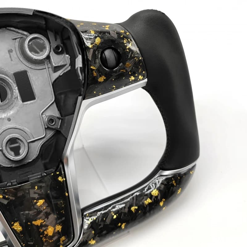 Volante in Fibra di Carbonio Forgiata con Riscaldamento, Design Foglia d'Oro, Copertura Superiore delle Razze in Carbonio, Aggiornamento Compatibile con Modelli Auto