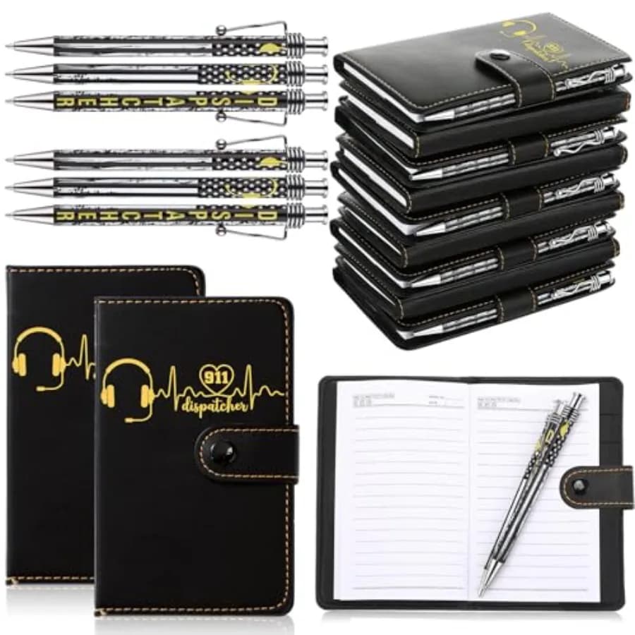 Sets Gifts Bulk Pocket Leather Notebooks with Yellow Flag Pens for Telecommunicator Week Appreciation Gifts Lined Small Journal