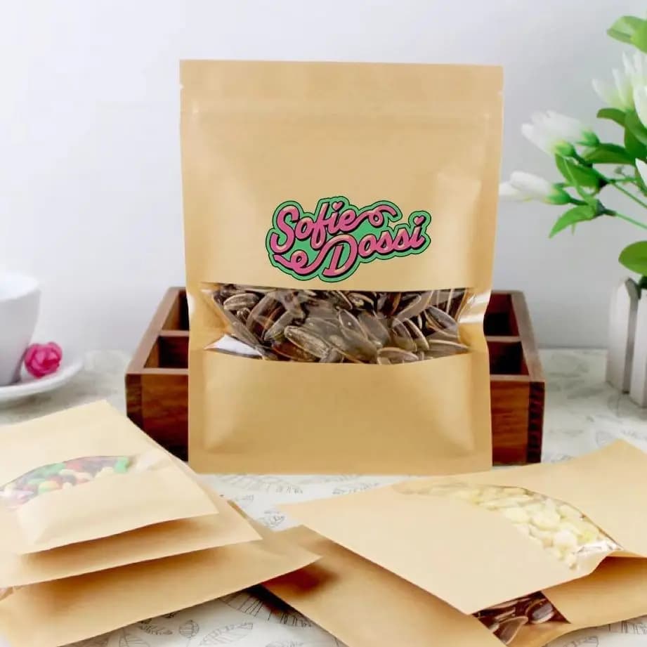 Packing Bags with zip closure in Kraft paper flat bottom Aluminum sheet inside Spice Seed Storage Bags for snacks with waterproof thermowelding