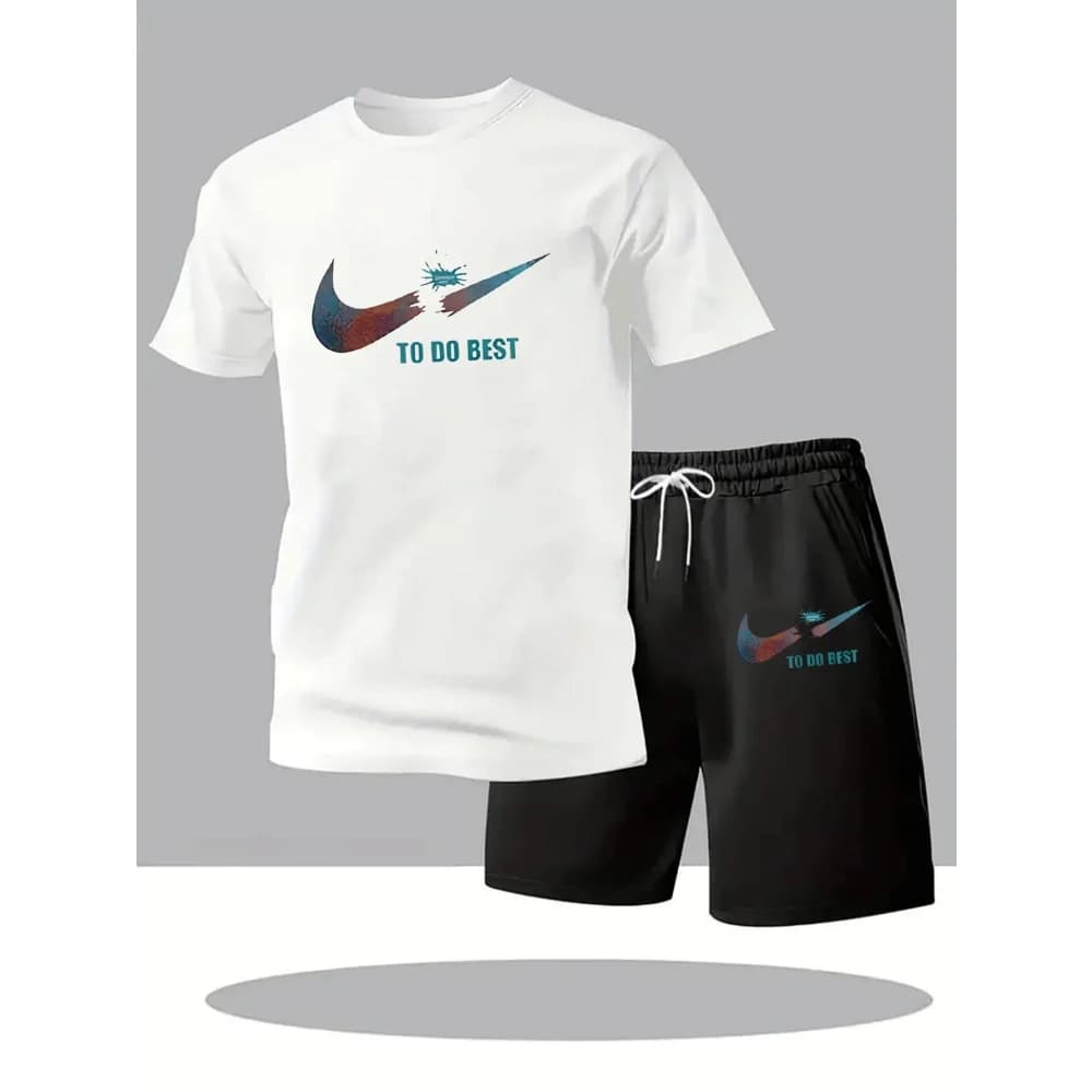 Nuovo Completo Sportivo Estivo da Uomo, Set Due Pezzi alla Moda per Fitness e Corsa, Asciugatura Rapida, Maglia a Maniche Corte e Pantaloncini