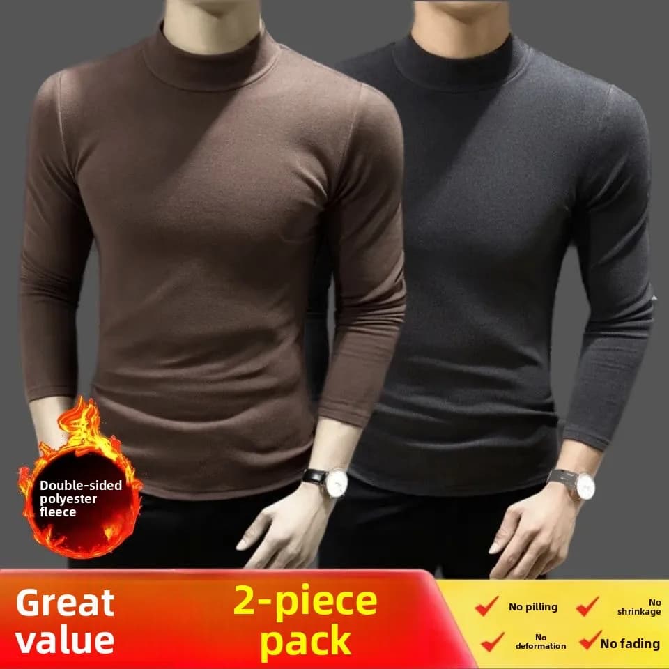 Thickened Fleece Men's Thermal Long Sleeve T-Shirt Close-Fitting Half-High Collar Underwear Youth Fashion Winter Season China...