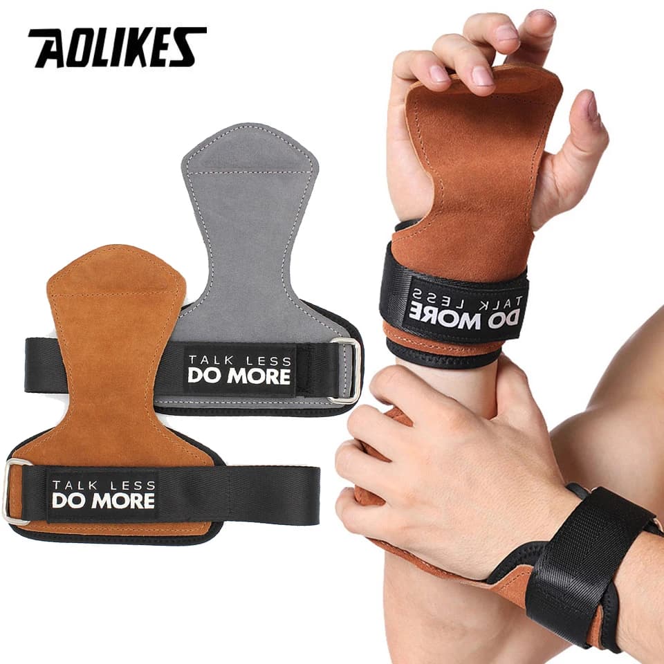 AOLIKES Guanti da palestra in pelle bovina Guanti per sollevamento pesi Fitness Pull Up Attrezzatura per allenamento Crossfit Antiscivolo Resistenza all'usura Protezione del palmo