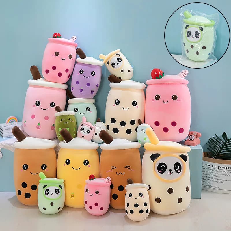 Nuovo arrivo Cartoon Fruit Bubble Tea Cup peluche Real Life Boba Food con cuscino di aspirazione imbottito Soft Hug Cushion Decor