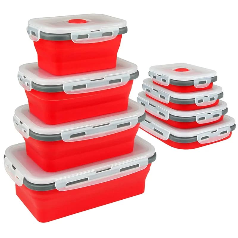 Contenitori pieghevoli per alimenti Contenitori pieghevoli per il pranzo in silicone con coperchi, ciotole pieghevoli rettangolari Ciotole rotonde per alimenti