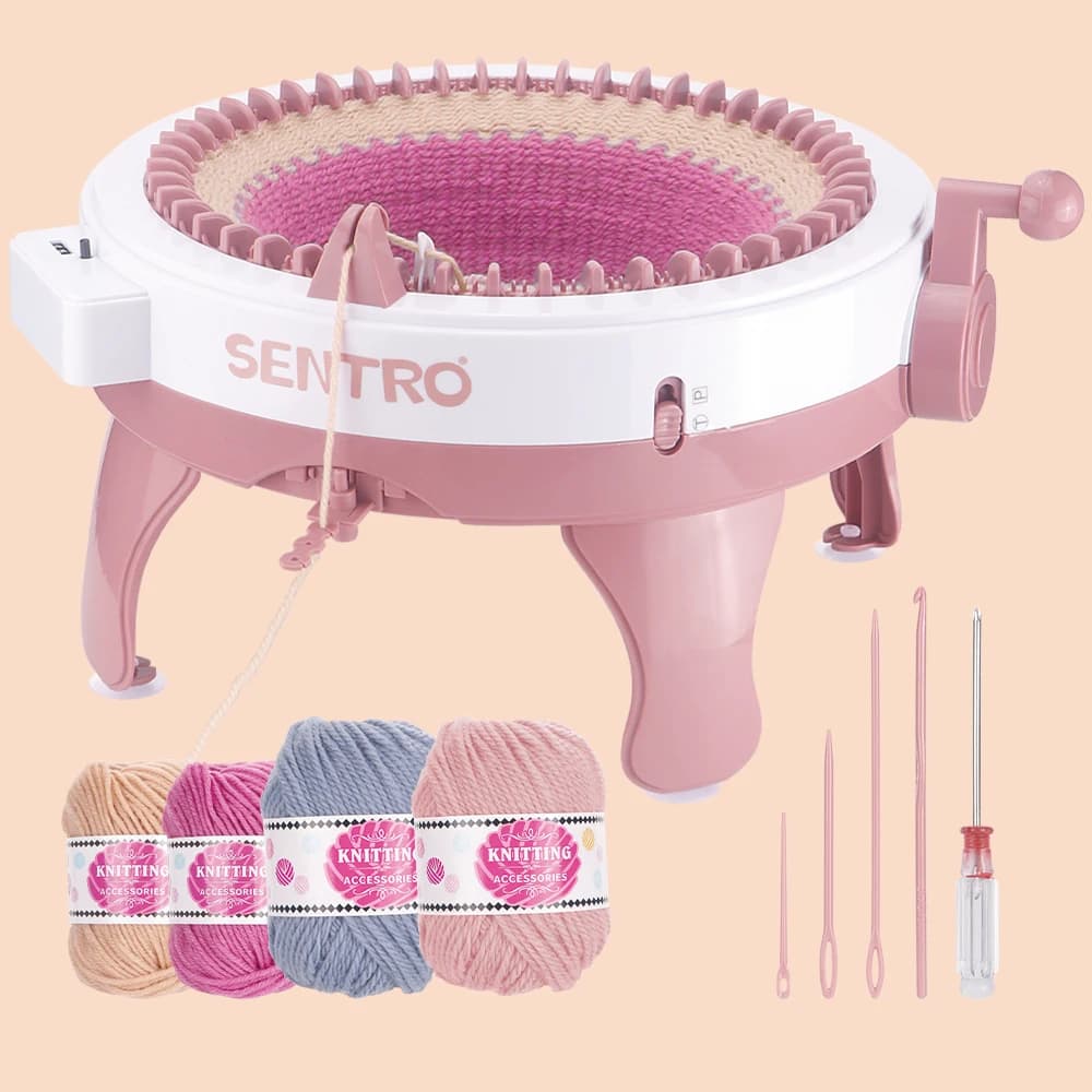 Manual knitting machine with 48 needles, hand crank, tool for DIY weaving, ideal for making scarves, hats, socks or other artistic projects.