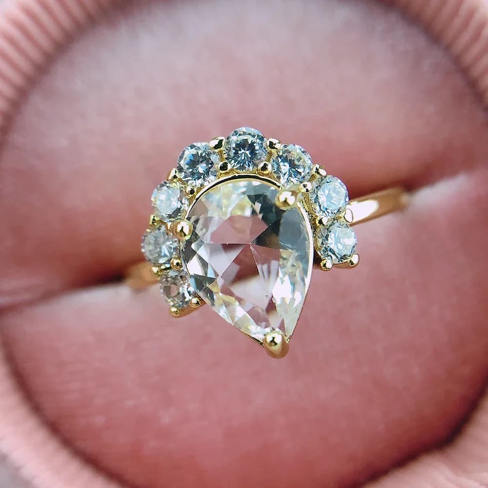 Anello per proposta di matrimonio da donna - Ciondolo in oro chiaro con goccia d'acqua in cristallo CZ, comodo, data/festa/anniversario/compleanno/regalo R850