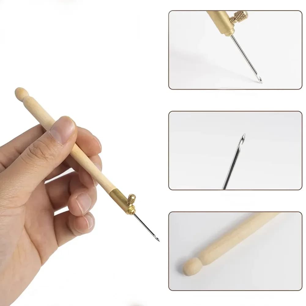 1 set kit da cucito circolare per ricamo artigianale aghi da ricamo francese tamburello uncinetto con 3 aghi strumento per ricamo all'uncinetto