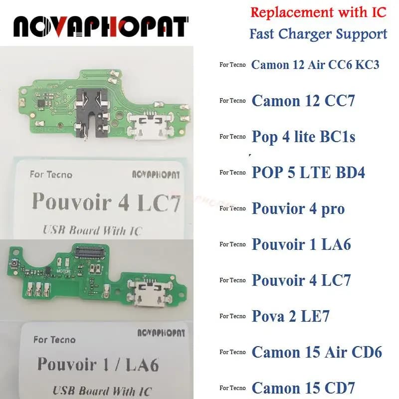 Per Tecno Camon 12 15 Air Pop 5 Lte BD4 Pouvior 4 1 Pro Lite Pova 2 LE7 LC7 LA6 Dock USB Porta di Ricarica Caricatore Scheda Microfono