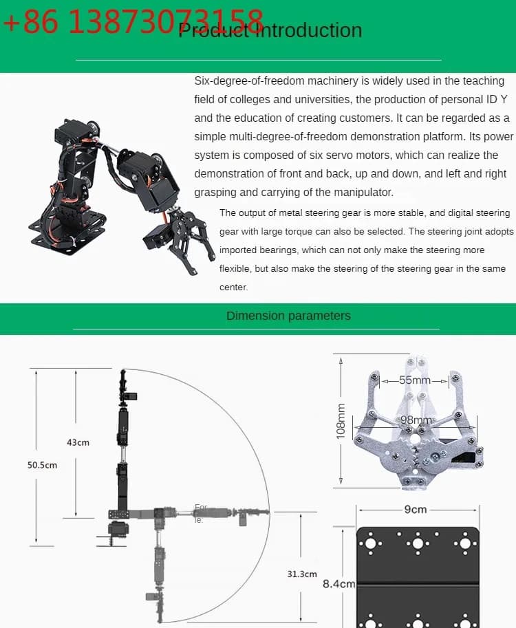 Sliver 6 DOF Robot Metal Alloy Mechanical Arm Claw MG996 for Arduino DIY Kit Educational Robot Ps2 Programmable Robot Arm