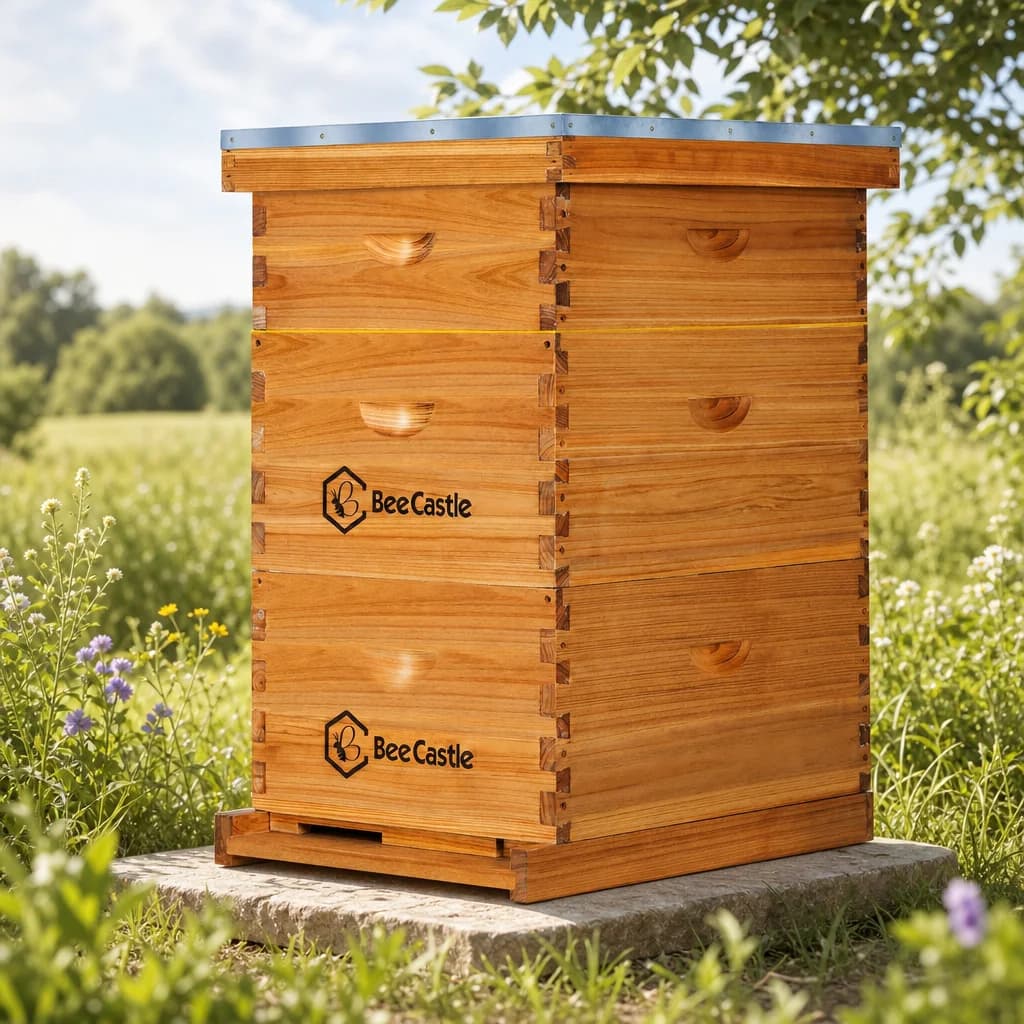 10 Frame Langstroth Bee Hive Coated with Beeswax Includes Beehive Frames and Waxed Foundations (2 Deep Boxes & 1 Medium Box)