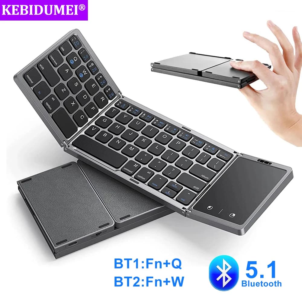Tastiera pieghevole Mini tastiera wireless Tastiera Bluetooth doppia pieghevole con touchpad per telefono Windows Android IOS iPad