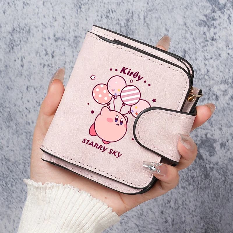 Kirbys Short Wallet Women Folding Wallets Female Card Bag Cartoon Money Bag Girl Cute Coin Purse Portable Credit Card Holder
