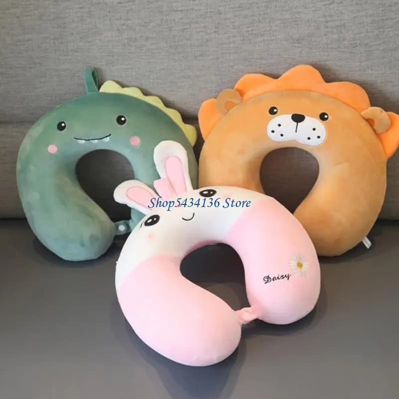 H7ED Cuscino da viaggio Cuscini per collo a forma animale dei cartoni animati per adulti Bambini 30x30