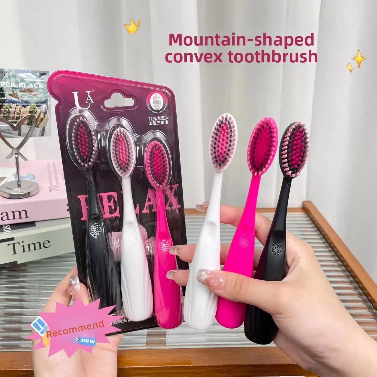 New mountain shaped convex head soft bristled toothbrush deep cleaning,tooth protection,gum protection portable anti slip handle