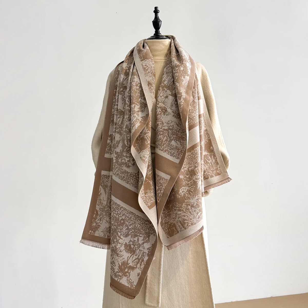 Elegant Ladies' Pashmina Autumn & Winter Thick Warmth Double Sided Tassel Printing Shawl Coldproof Windproof Blanket Scarf 2025
