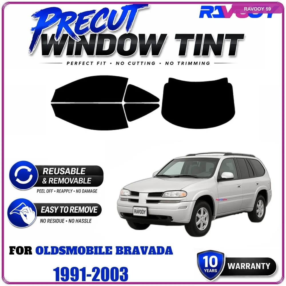 RAVOOY Precut Window Tint, Reusable Removable EPU Film, Custom Fit for Oldsmobile Bravada 1991-2003, UV Heat Protection