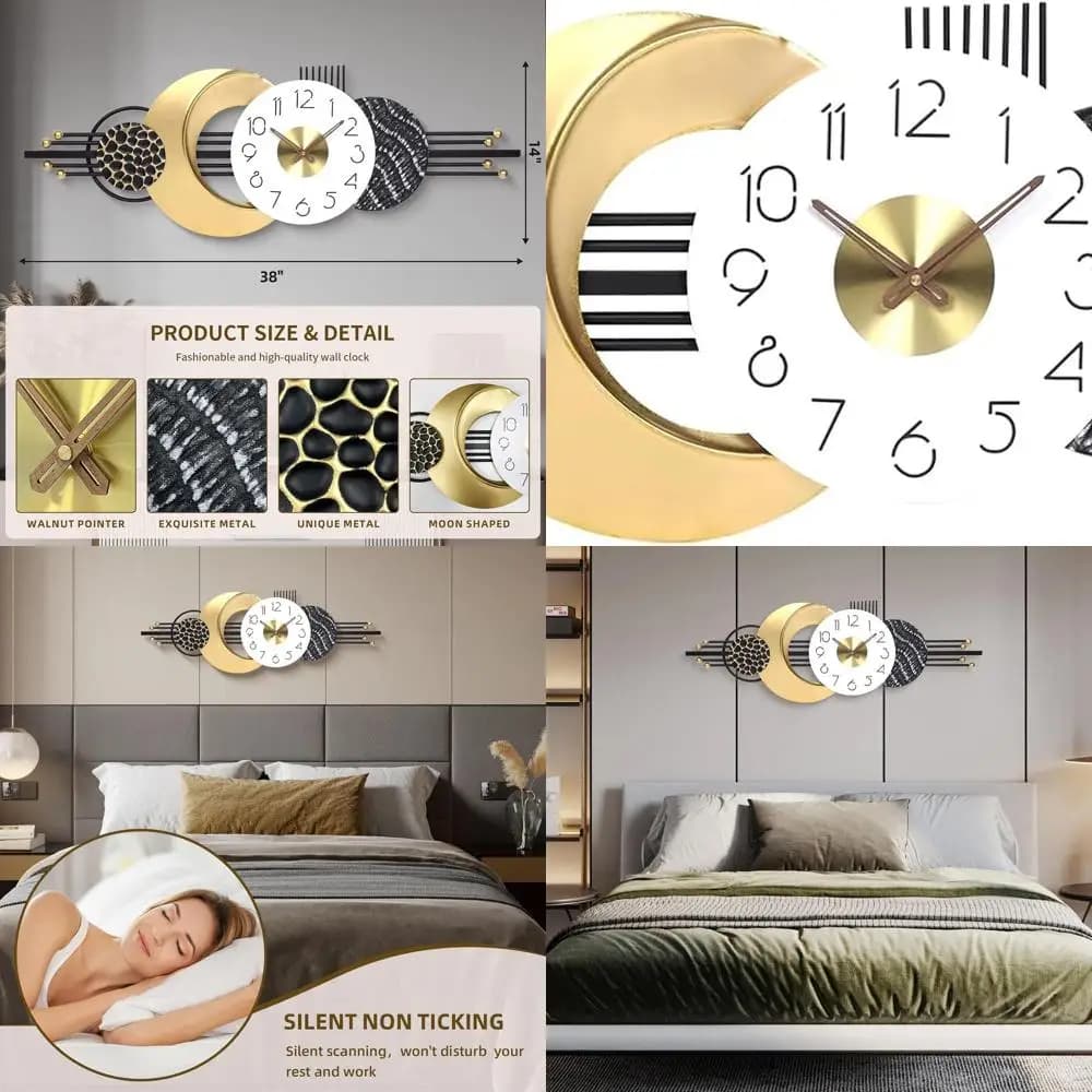 Large Wall Clock Silent 38x14 Inch, Decorative Analog Battery for Home and Office