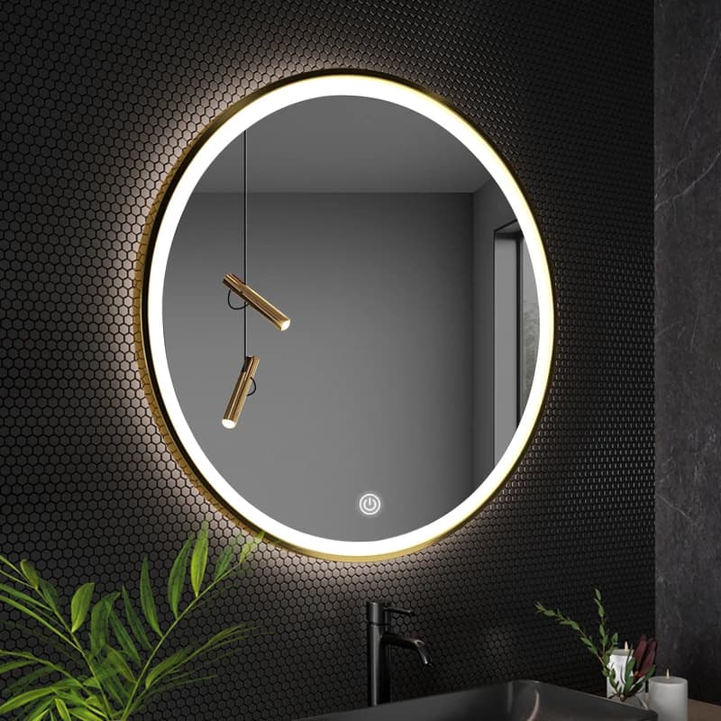 Specchio con bordo dorato Luci a LED Design Glam Retroilluminazione Specchio da bagno Miroir nordico infrangibile