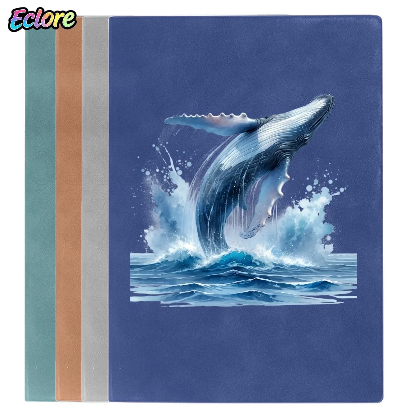 Soft Leather Notebook with Jumping Whale Design, Ideal for Office, Business, Meeting, Study, Gift, Planner, Journal