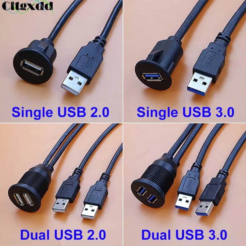 USB 2.0 3.0 Male to Female Port Connector Extension Cable For Car Dashboard Audio Panel Motorcycle Fast Charging Data Cord