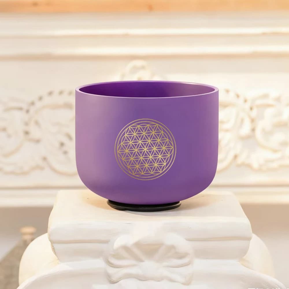 Hye-eun Life of Flower Design 8inch C note 528hz Frosted Crystal Singing Bowl Meditation Musical Instruments Sound Chakra Bowls