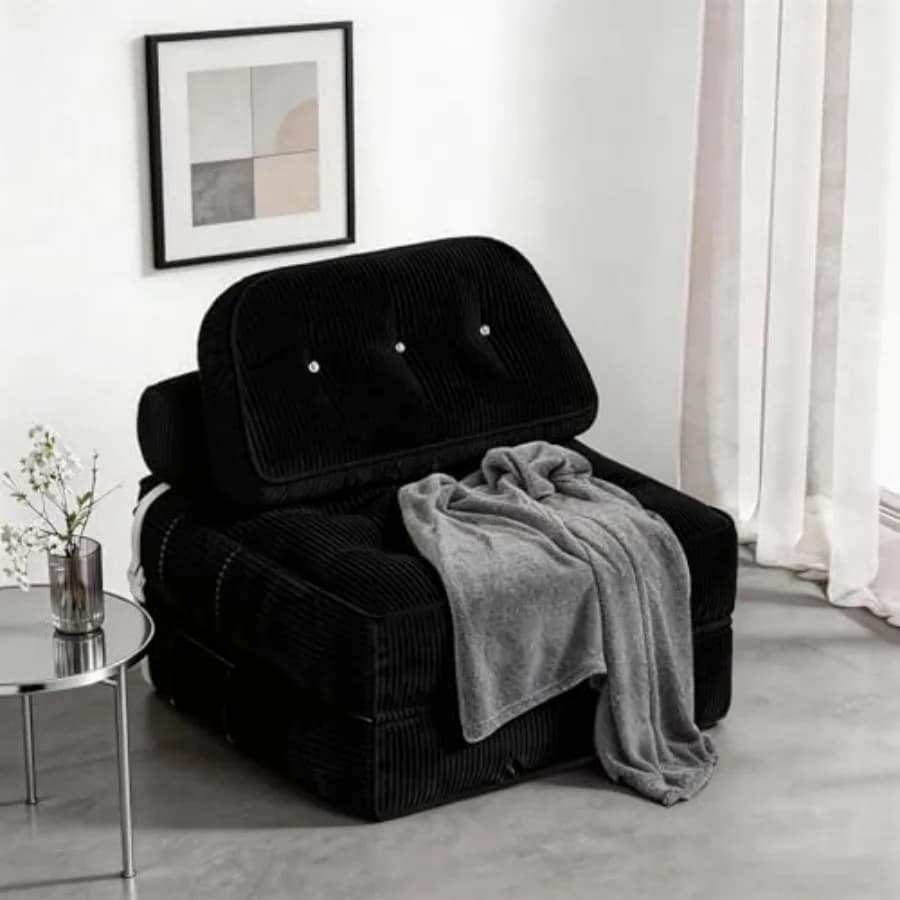 Divano Letto Pieghevole, Futon in Flanella con Cuscino e Coperta, Poltrona Convertibile per Piccoli Spazi, Appartamenti e Camere per Ospiti
