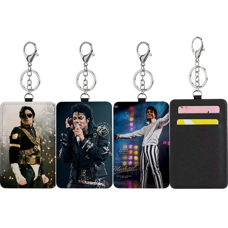 Michael Jackson Card Holder Keychain Cartoon Anime Pattern Cards Sleeve Keyring The King of Pop MJ Id Card Holders Purses Gifts