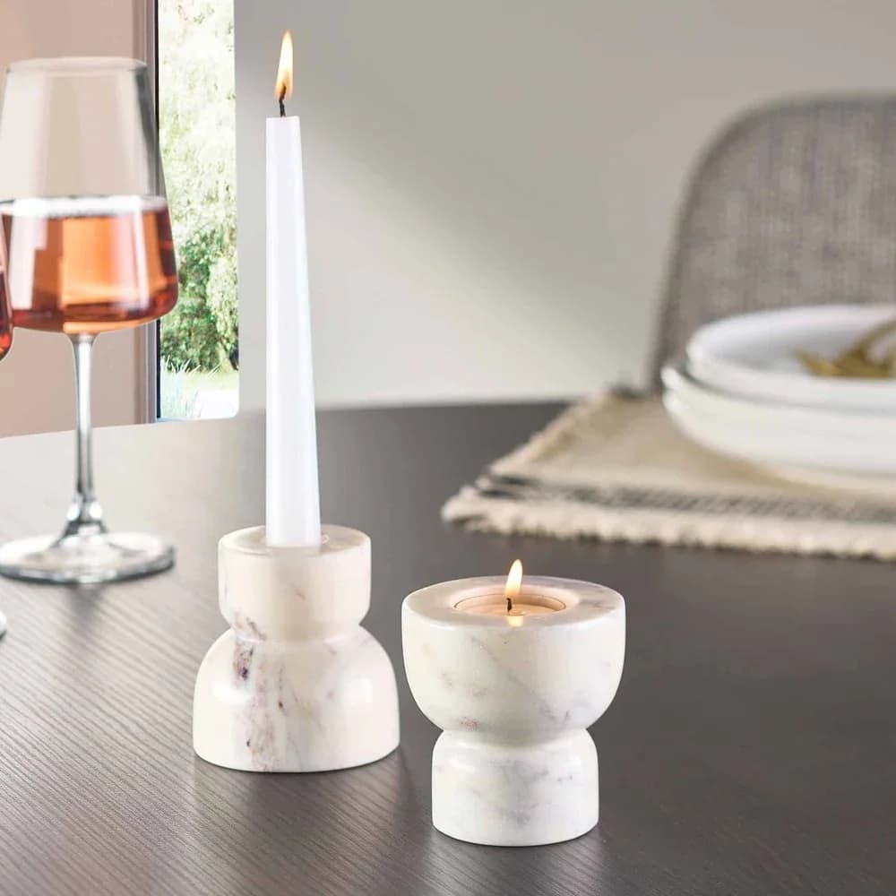 Set of modern marble candle holder, conical votive candle holder in 2 pieces, lighting with elegant accent, table for interior