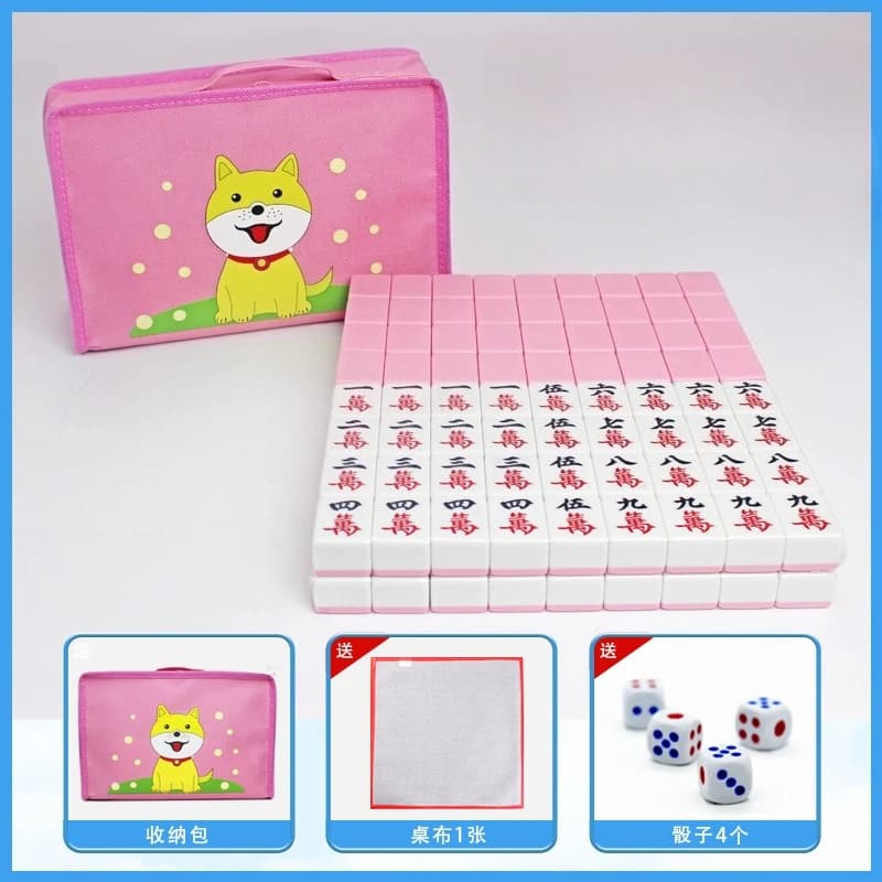 Set Completo di Mahjong per Adulti da 24mm, Tessere Verde Blu Rosa, 144 Pezzi, Gioco da Tavolo con Carte Illustrate, Regalo per Amici