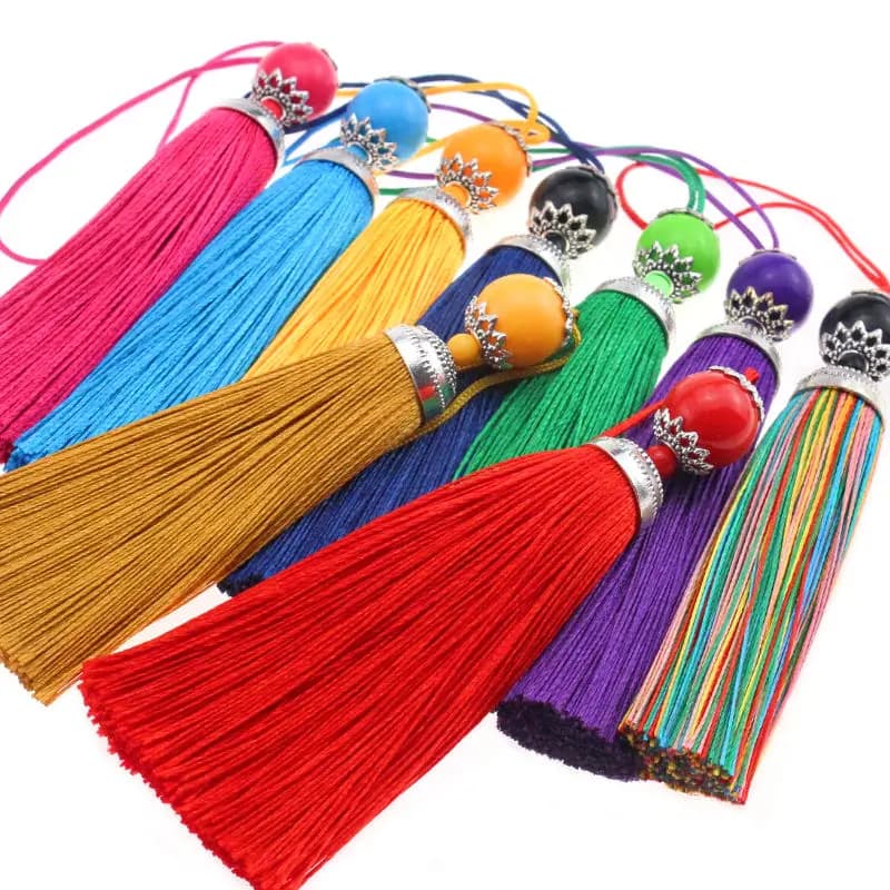 2 Pezzi Nappe in Seta con Cordino e Perline, Frange Decorative da 9,8 cm per Tende, Gioielli Fai da Te e Decorazioni per la Casa