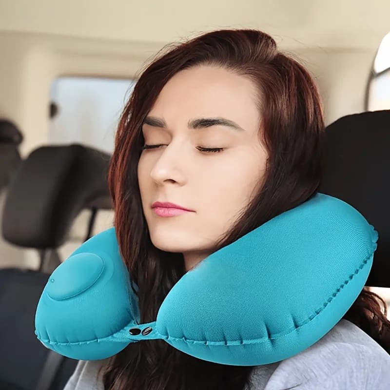 Cuscino di supporto cervicale con gonfiaggio automatico da 1 pezzo - Cuscino gonfiabile ergonomico per il collo a forma di U con chiusura con fibbia regolabile. Meicarelife