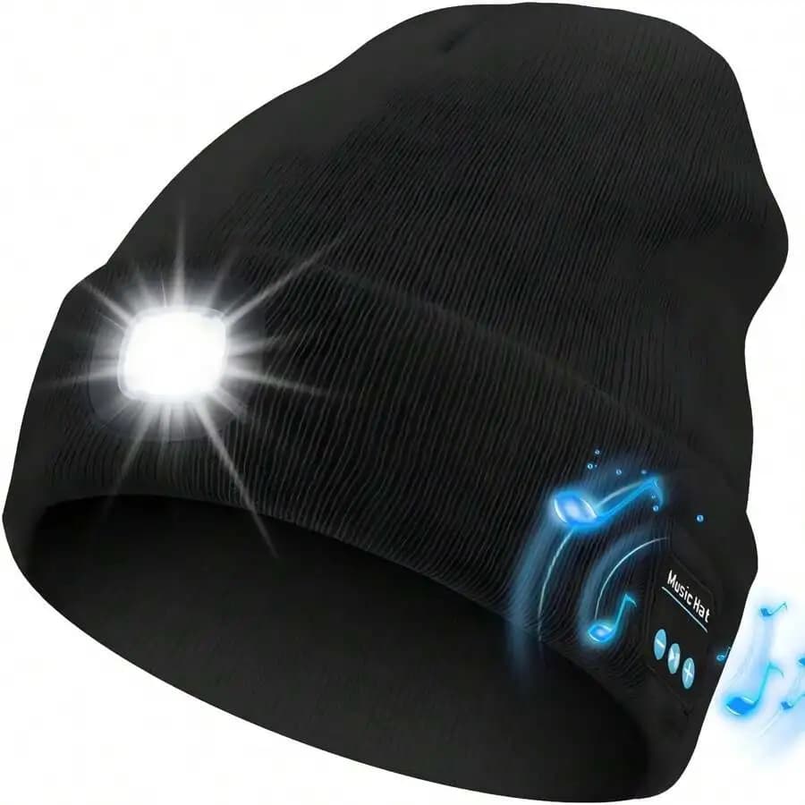 1pc Bluetooth Beanie Hat With Lights, USB Rechargeable, 6 LED Flashlight, Wireless Headphones, Unisex Cool Gift, Warm Winter Hat Suitable For Outdoor Activities Like Skiing, Hunting, Camping, Hiking, Running, Fishing