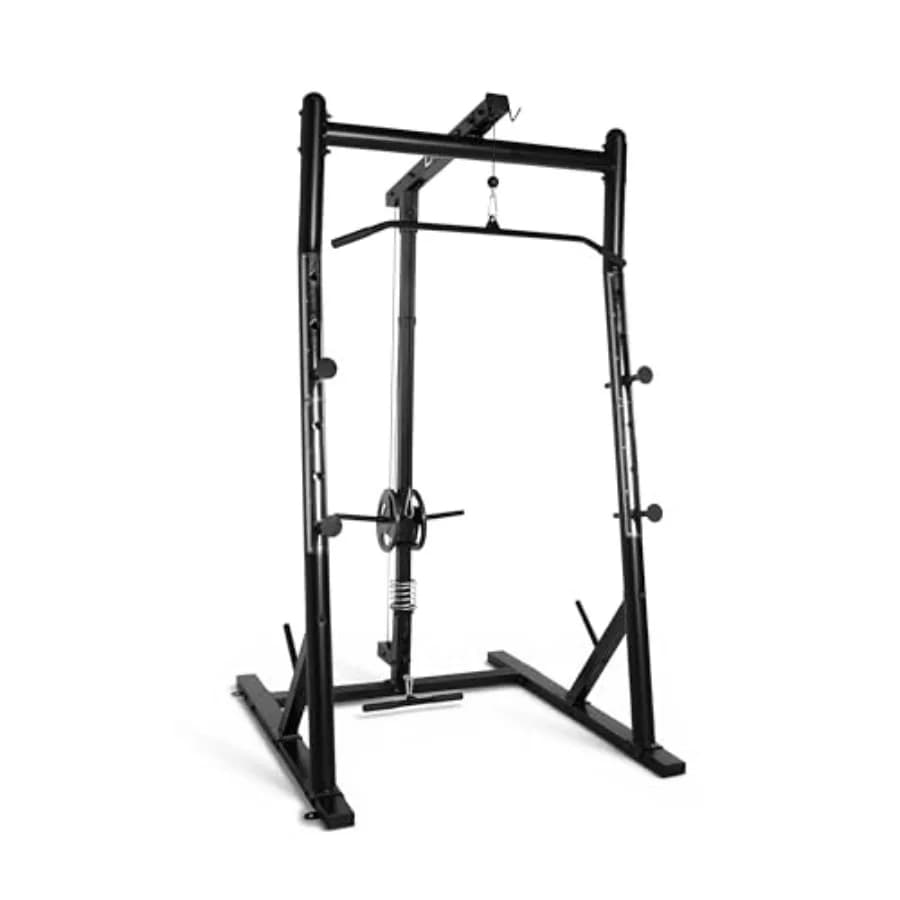 Power Cage con pulegge alte e basse, Rack per Home Gym resistente con bilanciere regolabile, Barra per trazioni, Stazione Dip e porta dischi
