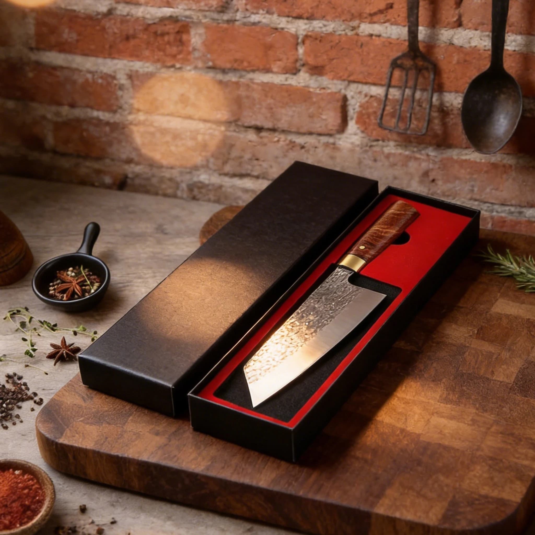 2026 New Model Japanese Kitchen Hammer-Forged Blade Chef Knife with Wooden Handle for Cutting and Cooking Comes with Gift Box