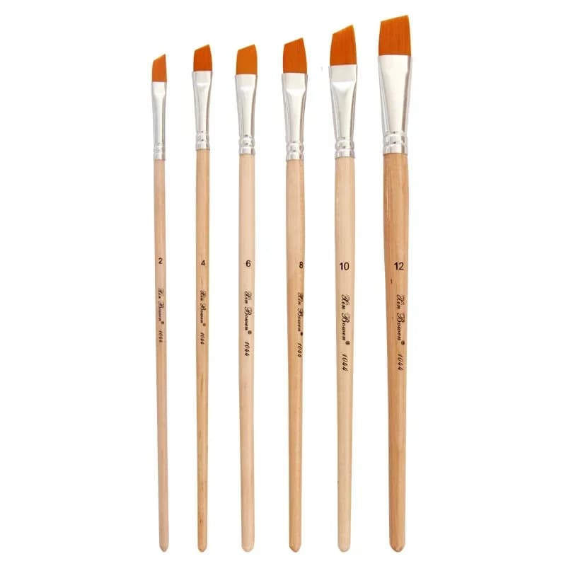 6 pcs New wood pole gouache brushes Oblique peak acrylic brush sets yellow nylon hair watercolor colorful painting art painting