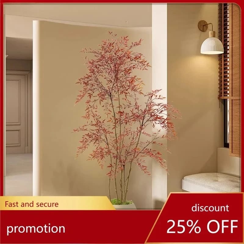 Pianta Verde Grande in Vaso Rosso, Decorazione da Pavimento, Pianta Artificiale
