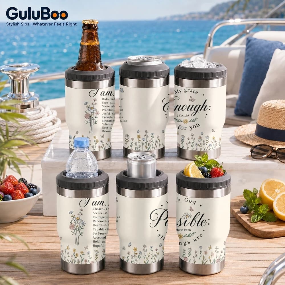Christ Strengthens Me Quote 4-in-1 Insulated Can Cooler Cup For Beer Soda Coffee, Stainless Steel Hot Cold Drink Holder Mug