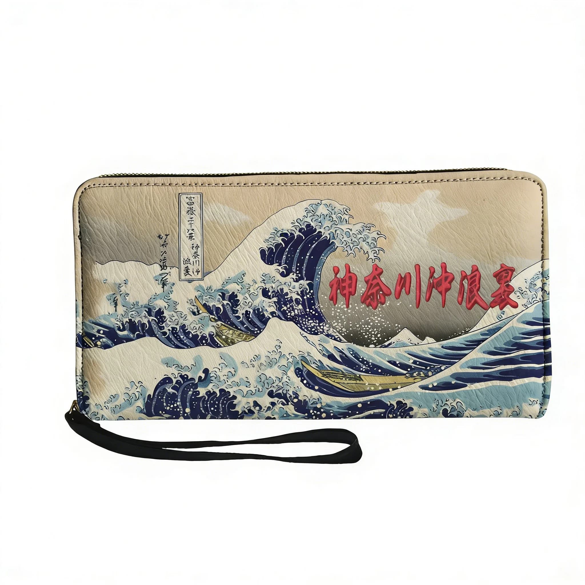 The Great Wave off Kanagawa Personalized Wallet for Men, Woman, Teenager, Zippered, Long Wallets, Double Print, Portable Wallet, Gift Bag