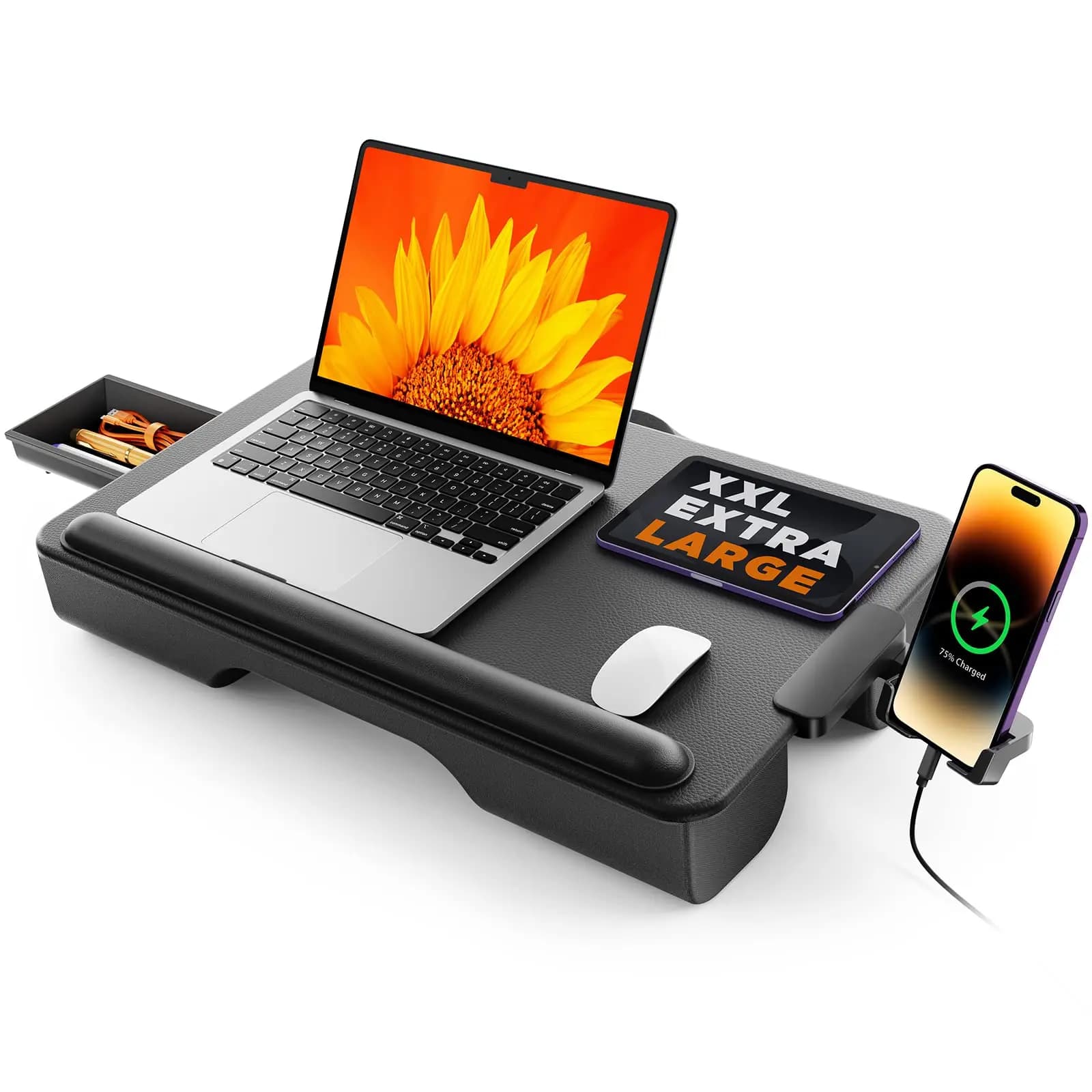 Supporto per laptop da letto, compatibile con laptop fino a 17 pollici, vassoio portatile con cassetto portaoggetti, cuscino leggero per divano
