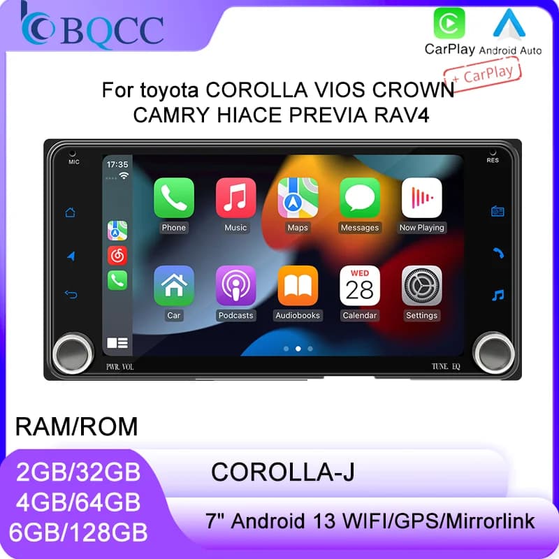 BQCC 7 "autoradio per toyota COROLLA VIOS CROWN CAMRY HIACE PREVIA RAV4 Android 13 Quad/Octa Core Mirrorlink BT Wierless Carplay