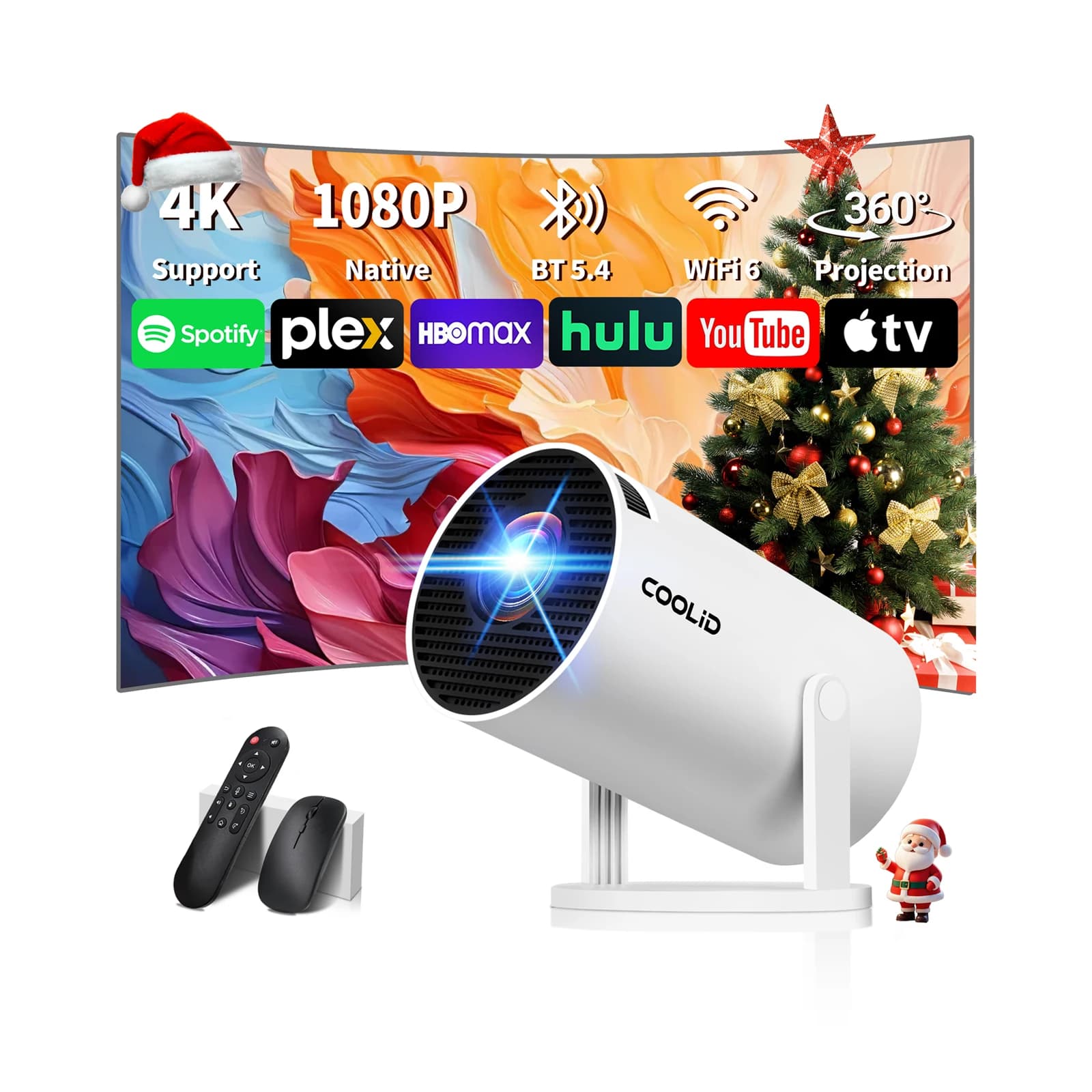 COOLID Mini Proiettore, Supporto Video Proiettore Portatile 4K 1080P con WIFI6 Bidirezionale BT5.4, Compatibile con HDMI/USB/Telefono