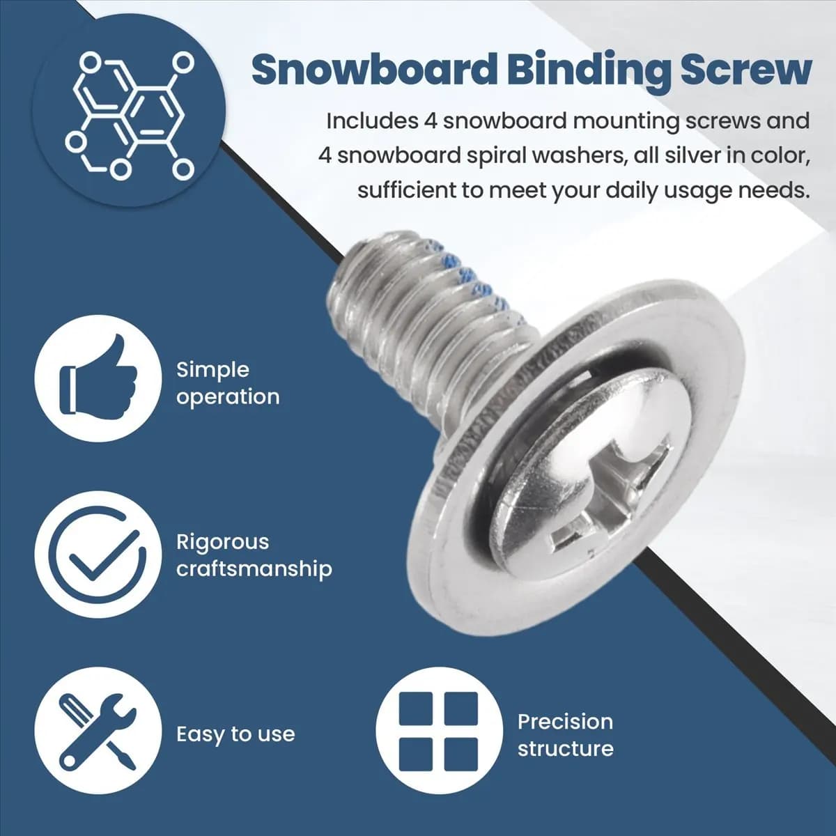 【CYBER MONDAY】Snowboard Binding Screw Set Include 4 Pieces Snowboard Mounting Screws and 4 Pieces Snowboarding Screw Washers