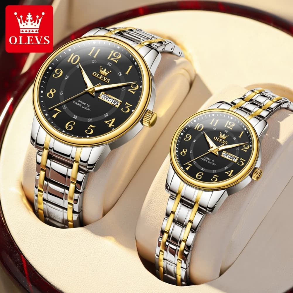 OLEVS 2891 coppia orologi al quarzo impermeabile orologio luminoso semplice moda coppia orologio doppio calendario Display ora minuto scala