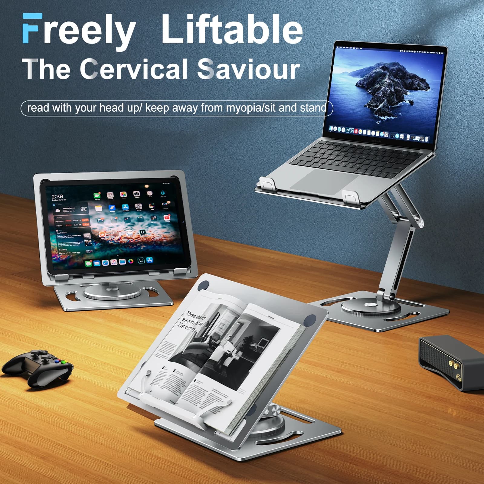 Supporto per Laptop in alluminio oatsff 360 supporto per Tablet con regolazione dell'angolo di altezza girevole staffa per libro di lettura multifunzionale
