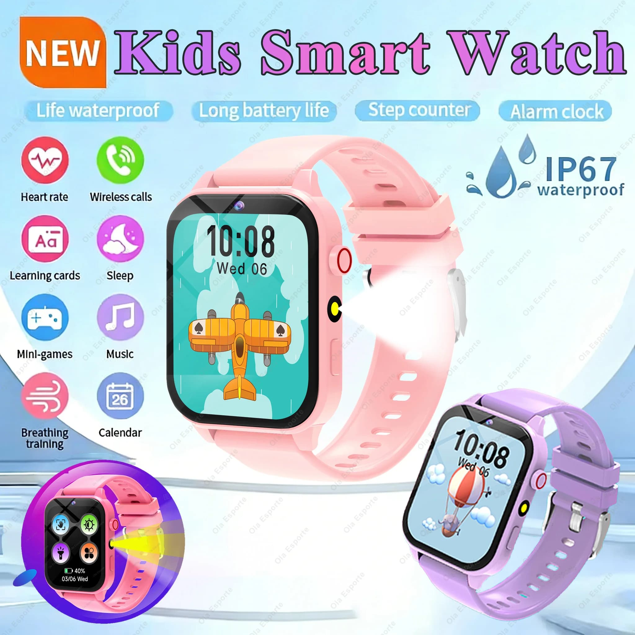 Smartwatch per Bambini 2026 Nuovo con Monitoraggio del Sonno, Torcia LED, Sveglia, Fotocamera, Contapassi, Orologio Intelligente per Regalo di Compleanno