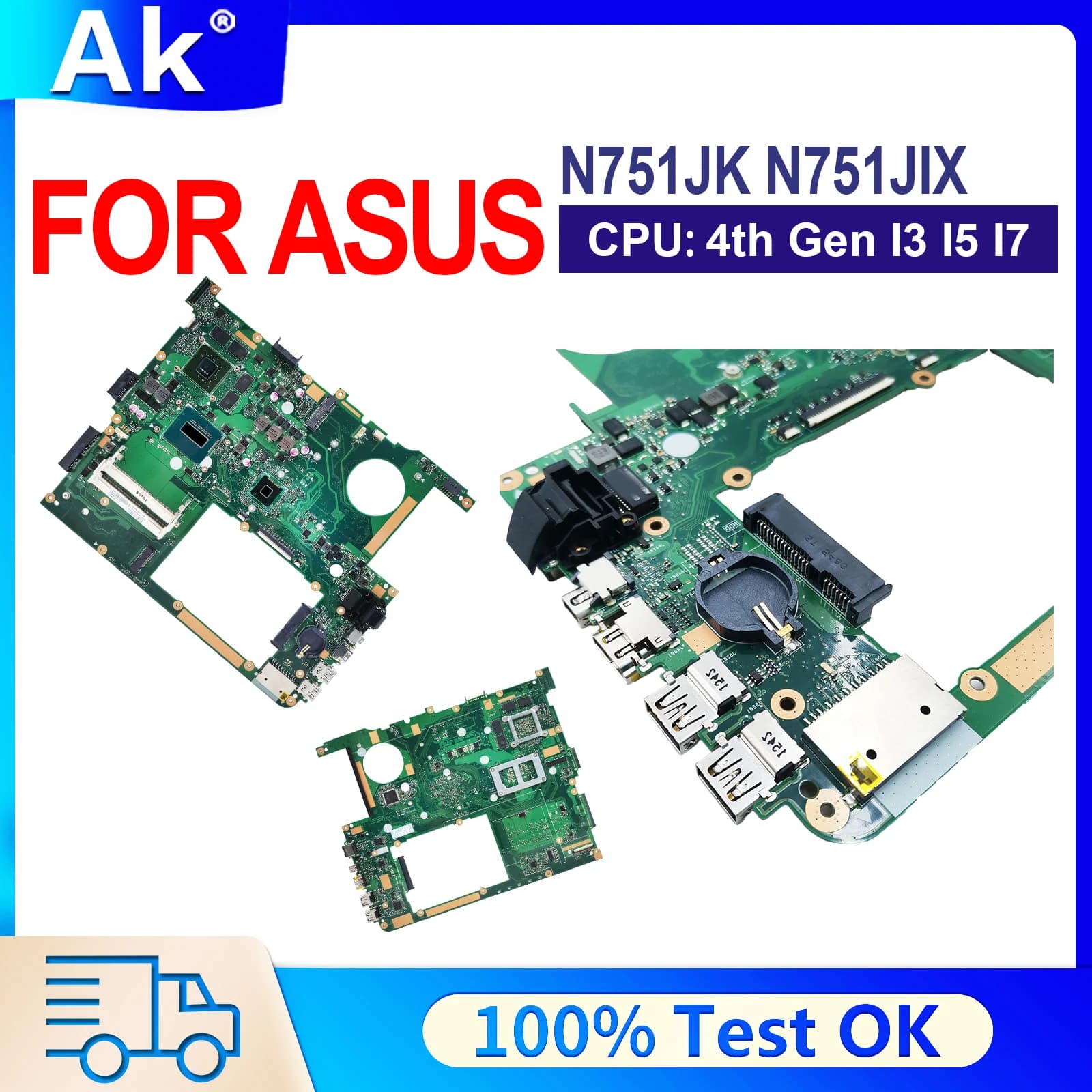 Scheda madre per notebook N751JK per ASUS Vivobook N751JK N751JX N751J con CPU i3 i5 i7, testata al 100% OK, spedizione rapida