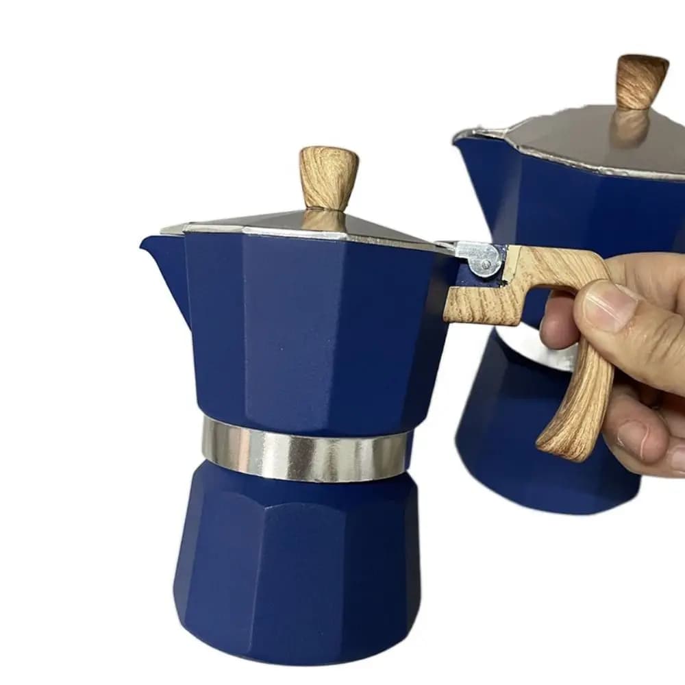 Caffettiera Moka Ottagonale Classica in Alluminio con Manico Effetto Legno 150ml/300ml, Caffettiera per Espresso Durevole da Fornello