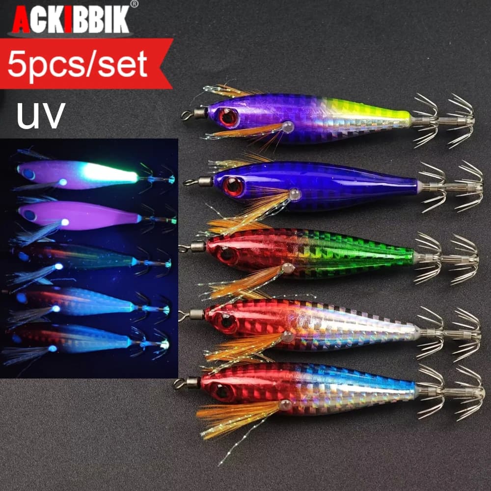 5 pz. 8 cm Esche Luminose a Forma di Calamaro per Acqua Salata, Accessori da Pesca, Esche Artificiali per Polpo e Seppia